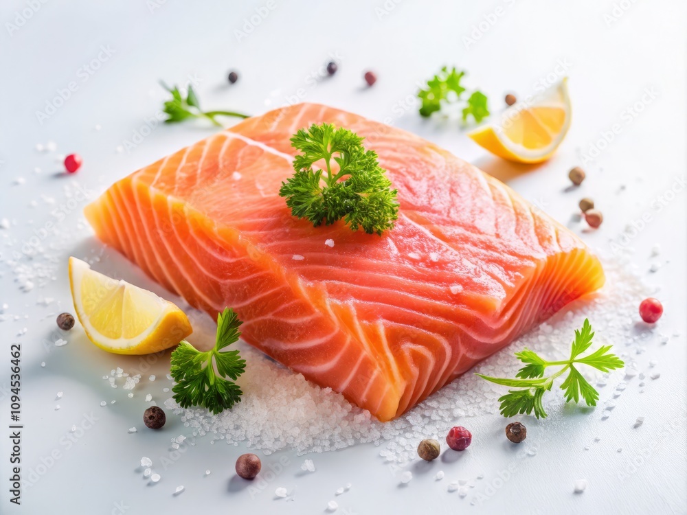 Fresh Raw Salmon Steak on White Background - Perfect for Culinary, Health, and Nutrition Themes in Stock Photography Fresh Raw Salmon Steak on White Background - Perfect for Culinary, Health, and Nutrition Themes in Stock Photography
