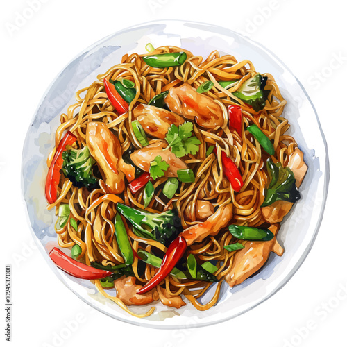 A watercolor vector of Hao Noodles China, isolated on a white background. Hao Noodles China vector.