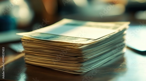 Stack of banknotes with deposit slip beside