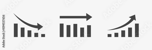 Set of increase, maintenance and decrease graph. Business infographic flat diagram.