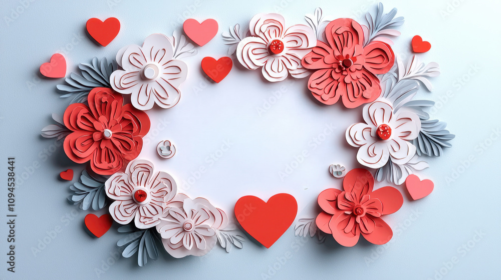 romantic Valentine Day card design featuring intricate paper flowers and hearts, perfect for expressing love romantic Valentine Day card design featuring intricate paper flowers and hearts, perfect for expressing love