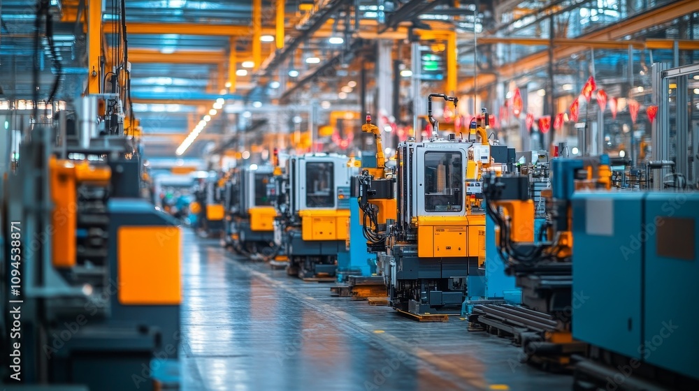 Industrial Assembly Line with Automated Machinery and Forklift Industrial Assembly Line with Automated Machinery and Forklift