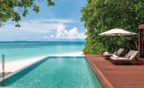 Relaxing on a beachfront pool with stunning ocean view in a tropical paradise