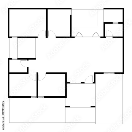 Black and White floor plan of a modern unfurnished house for your design. Suburban house vector blueprint. Architectural background.