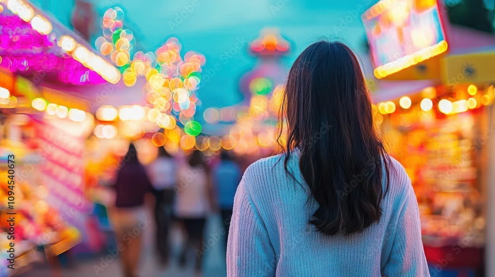 Obraz premium Enjoying vibrant fair atmosphere festival grounds evening scene relaxed viewpoint