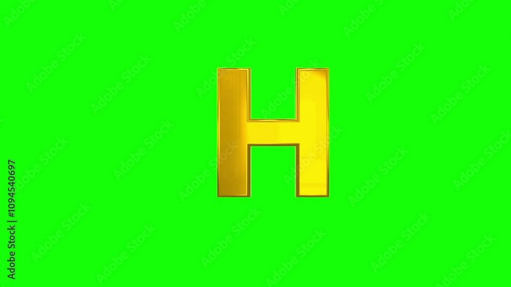 Letter 'H' Motion Graphics with Green Screen Background, Gold Letter Typography 'H' Alphabet, 4K Green Screen Background Letter 'H' Motion Graphics with Green Screen Background, Gold Letter Typography 'H' Alphabet, 4K Green Screen Background