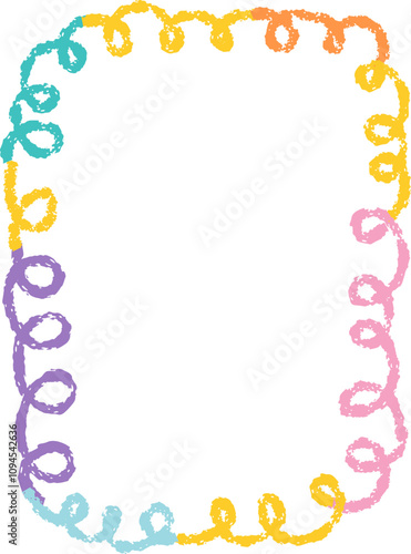Doodle kids frame, hand drawn scribble decoration border for kindergarten or school album photo. Chidren crayon drawing. Cute color pencil ornament, 