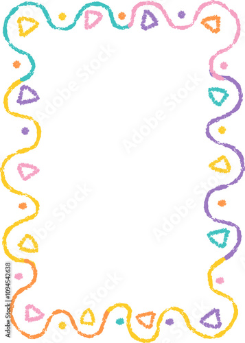 Doodle kids frame, hand drawn scribble decoration border for kindergarten or school album photo. Chidren crayon drawing. Cute color pencil ornament, 
