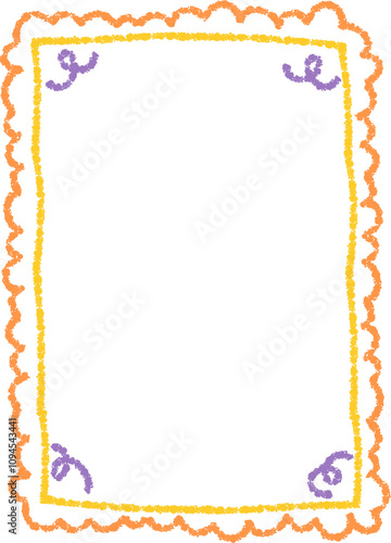 Doodle kids frame, hand drawn scribble decoration border for kindergarten or school album photo. Chidren crayon drawing. Cute color pencil ornament, 