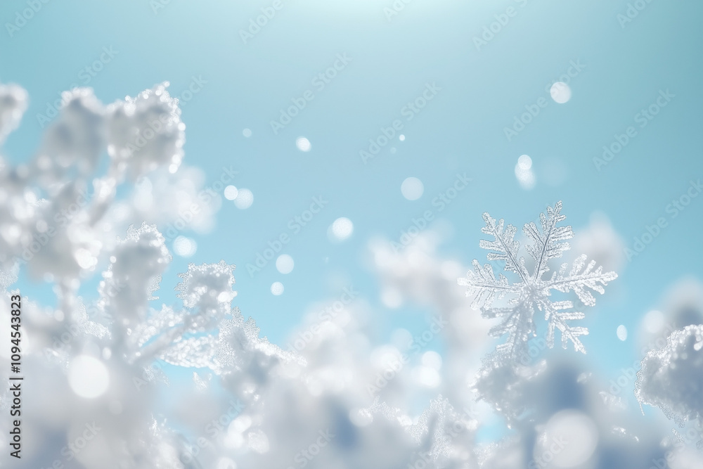 Snow on branches in winter illustration against a blue background with copy space Snow on branches in winter illustration against a blue background with copy space
