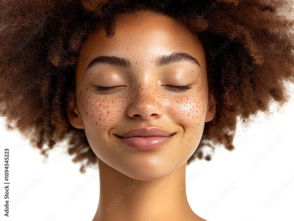 close up portrait of a woman with freckles and no make up on white background, skincare and cosmetic close up portrait of a woman with freckles and no make up on white background, skincare and cosmetic