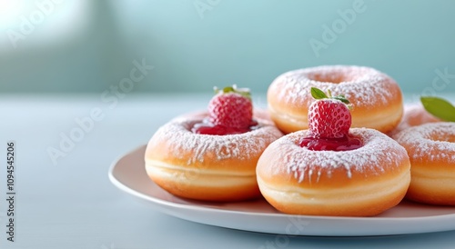 Delicious assorted donuts with colorful toppings arranged on a white background