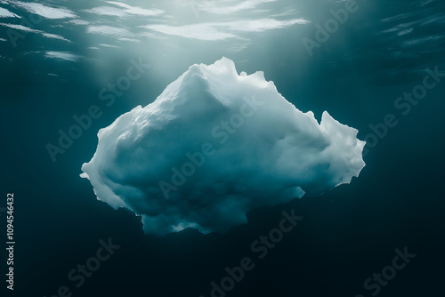 Hugh white iceberg floats in the ocean with a view underwater.  photo