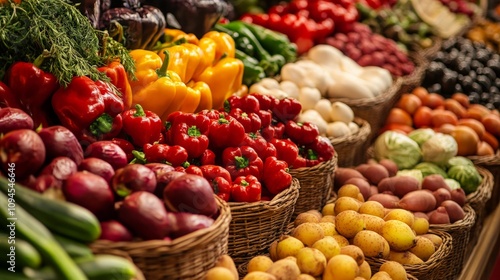 Vibrant Market Scene with Fresh Produce and Spices