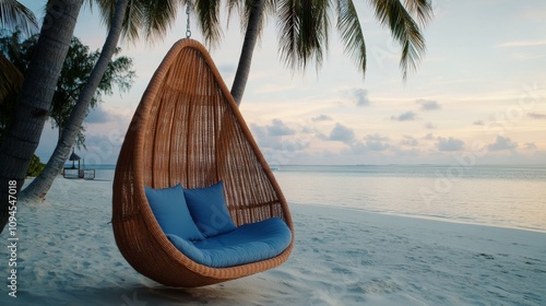 Relaxing evening by the beach with a hanging chair amidst a stunning sunset