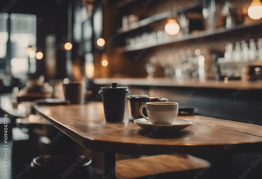 This stunning coffee shop photograph featuring a cozy shelf and table setup perfect for a cafe This stunning coffee shop photograph featuring a cozy shelf and table setup perfect for a cafe