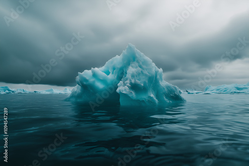 Hugh white iceberg floats in the ocean with a view underwater.  photo