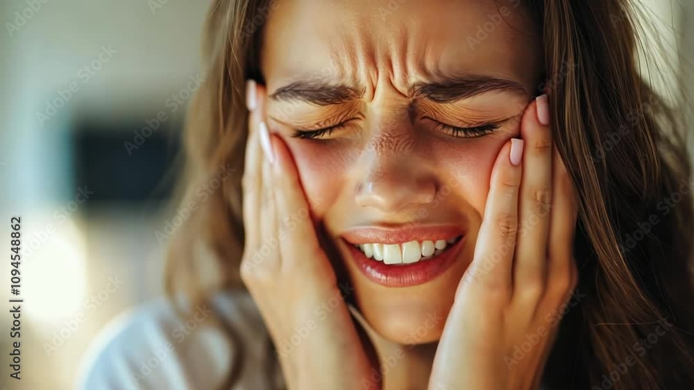 A woman with a red face and a toothache A woman with a red face and a toothache
