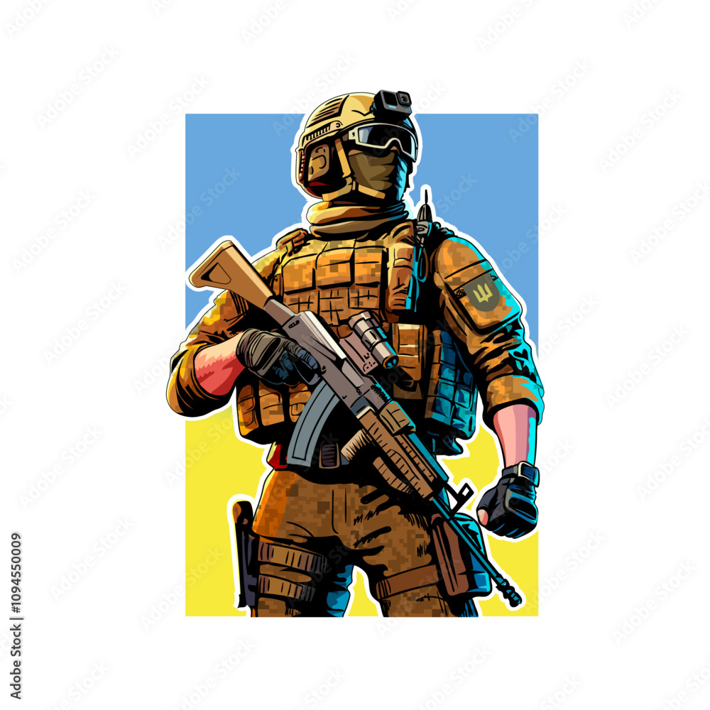 Fototapeta premium A soldier in camouflage with a sniper rifle in his hands