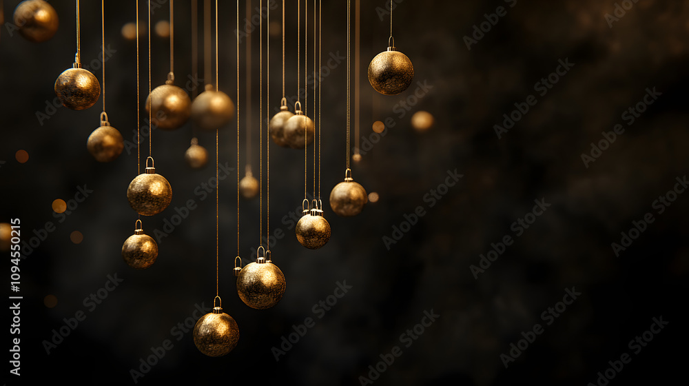 Obraz premium A cluster of golden ornaments hanging against a dark moody background.