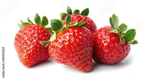 Wallpaper Mural Vibrant red strawberries clustered together, showcasing their gleaming exterior and fresh green leaves against a pure white background. Torontodigital.ca