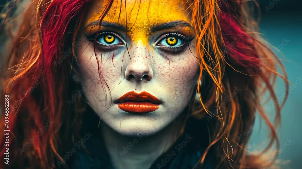 Stunning portrait of a woman with vibrant hair and striking makeup showcasing bold artistic expression in a creative setting Stunning portrait of a woman with vibrant hair and striking makeup showcasing bold artistic expression in a creative setting