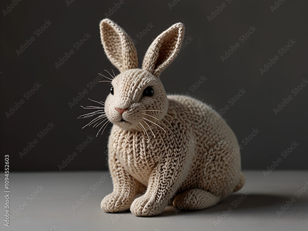 Fototapeta premium animal bunny toy knitted with wool threads, cozy aesthetics AI generated