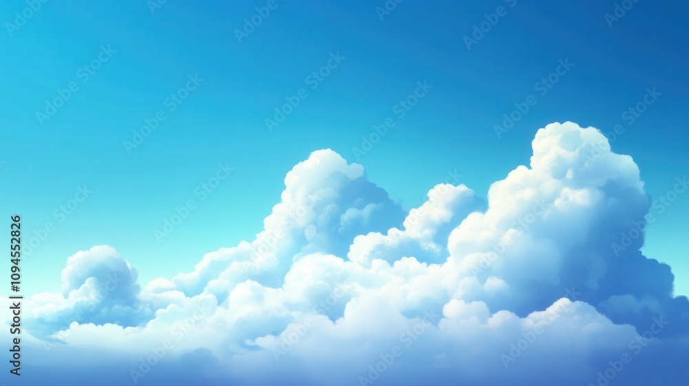 A serene sky filled with fluffy clouds against a gradient blue background.
