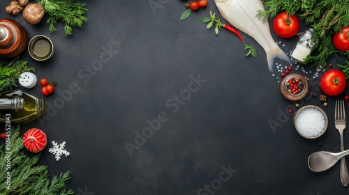 Chef preparing fresh seafood with vegetables in a modern kitchen setting
