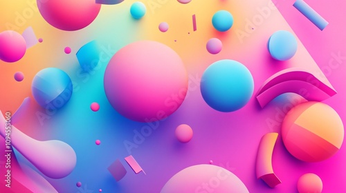 Colorful 3d geometric shapes floating on gradient background