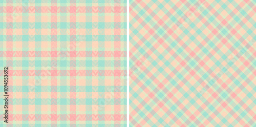 Texture tartan plaid of seamless pattern check with a vector textile background fabric. Set in spring colors for holiday fashion trends in festive look.