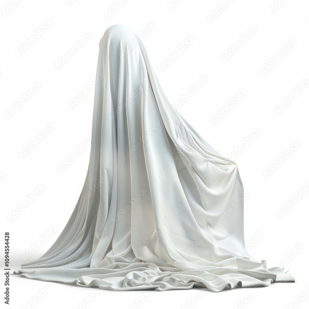 White cloth draped over an unseen figure evokes mystery, suspense, and a ghostly presence White cloth draped over an unseen figure evokes mystery, suspense, and a ghostly presence
