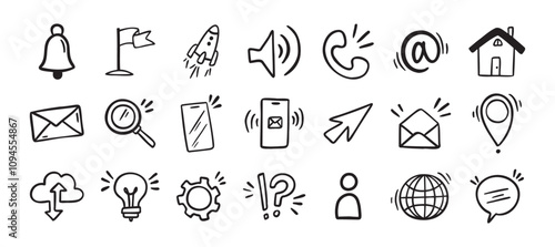 Contact doodle hand drawn icon. Isolated communication signs for business