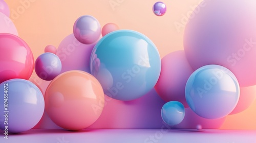 Colorful spheres floating on pastel background: abstract 3d render