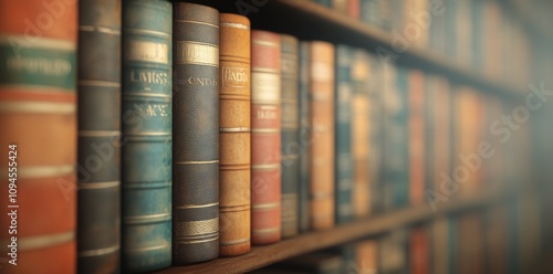 Detailed view of antique books on shelves in a cozy library setting