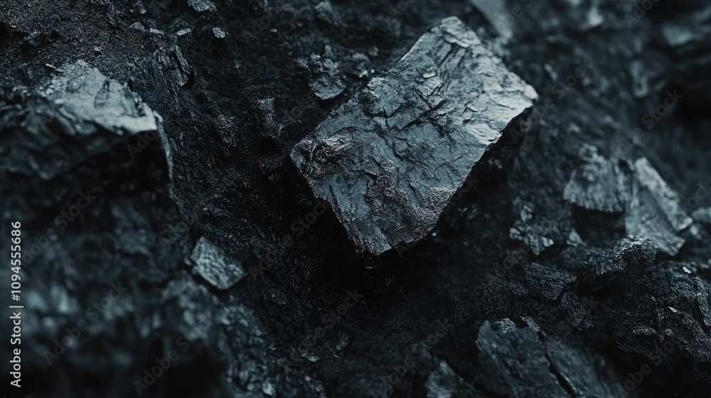 Close-up view of rough black coal fragments showcasing intricate textures, perfect for themes of industry and natural resources in photography. Close-up view of rough black coal fragments showcasing intricate textures, perfect for themes of industry and natural resources in photography.