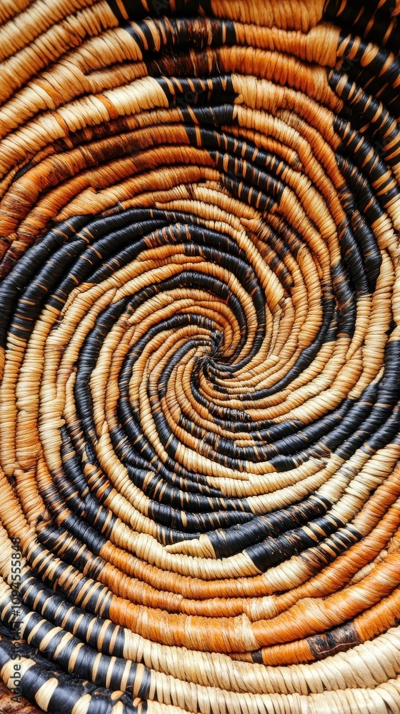 Handwoven Australian Aboriginal basket features detailed patterns against a minimalist backdrop Handwoven Australian Aboriginal basket features detailed patterns against a minimalist backdrop