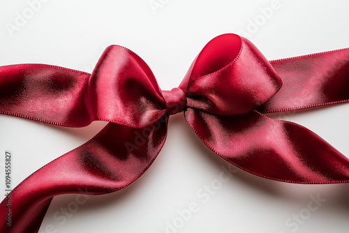 Red ribbon or gift bow isolated on white background. 