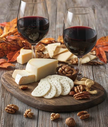 Enjoying a cozy wine and cheese pairing with a touch of autumn ambiance