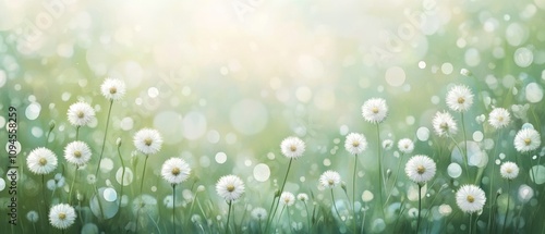 White daisies blooming in a lush green meadow during a sunny spring day