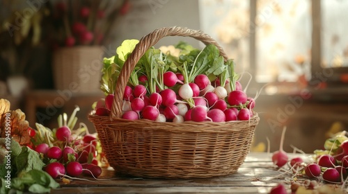 Wallpaper Mural Freshly Harvested Red Radishes in a Wicker Basket Torontodigital.ca