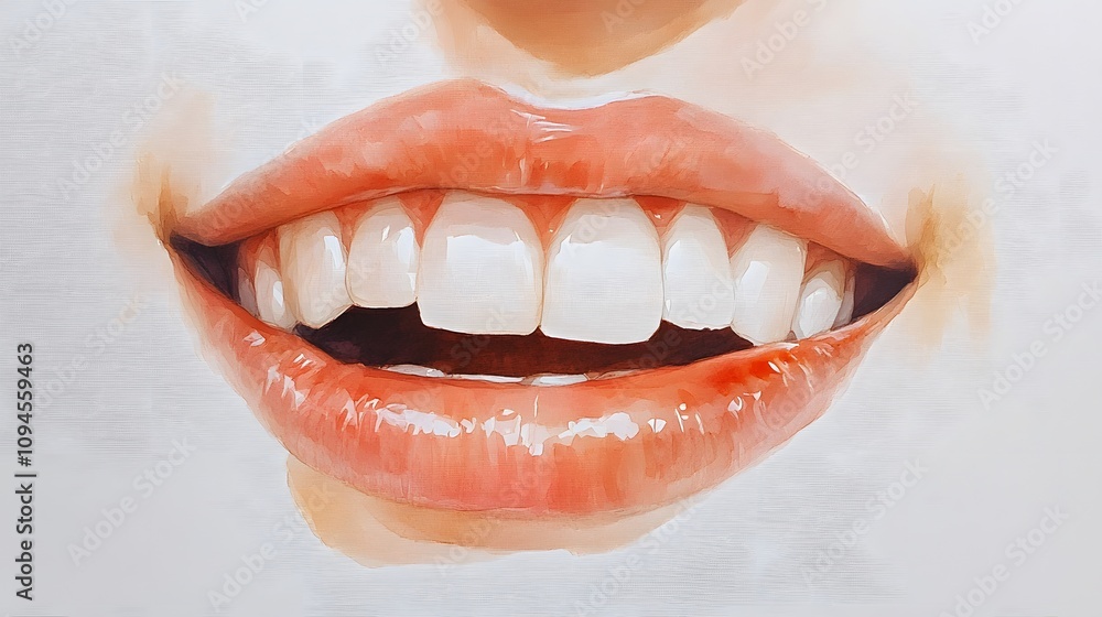 41. A close-up artistic study of a human smile, highlighting the teeth and lips, on a white background 41. A close-up artistic study of a human smile, highlighting the teeth and lips, on a white background