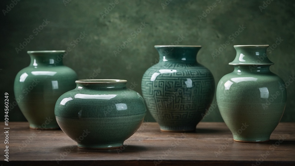 Korean sea-green ceramics with delicate crackled texture Korean sea-green ceramics with delicate crackled texture