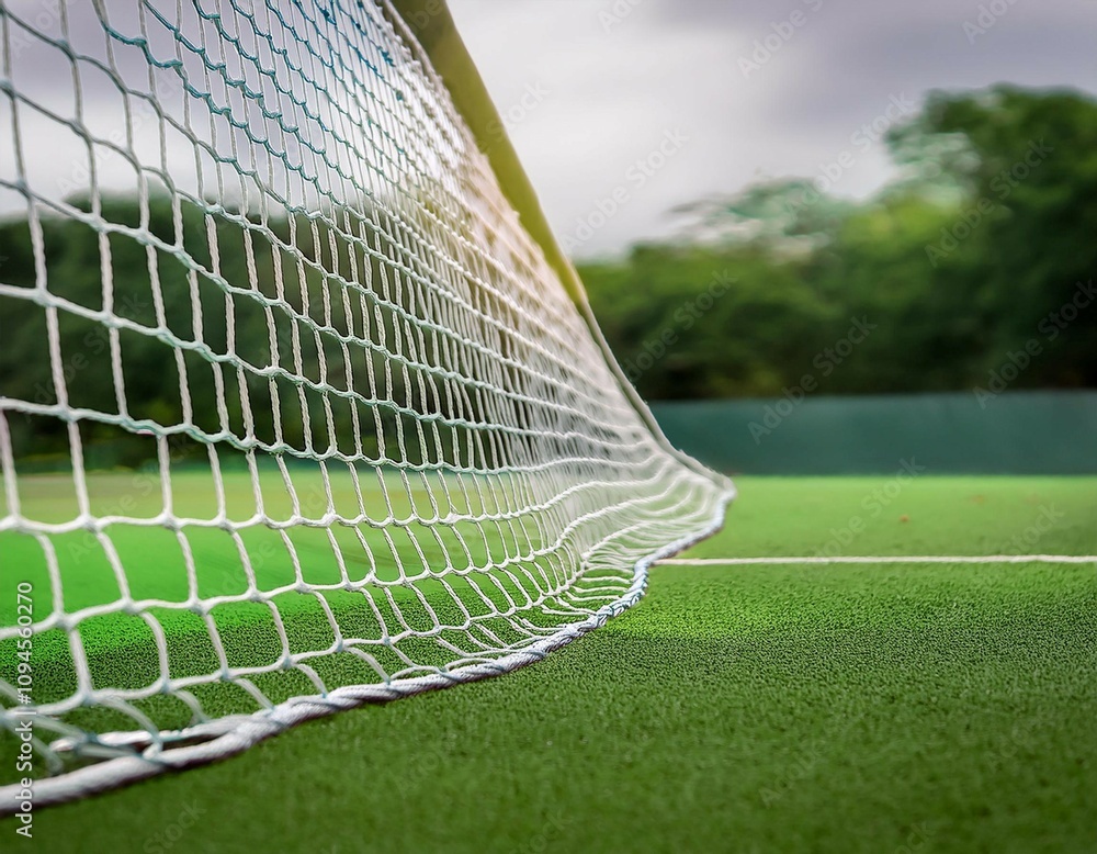 Fototapeta premium Net on a sports field, emphasizing sports equipment, gameplay, and athletic activities.