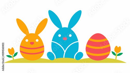 Easter eggs and bunnies vector illustration 