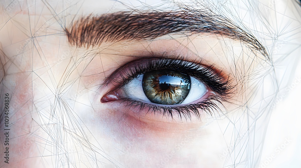Fototapeta premium 2. An artistic rendering of a female human face structure, focusing on the eyes and forehead, on a white background