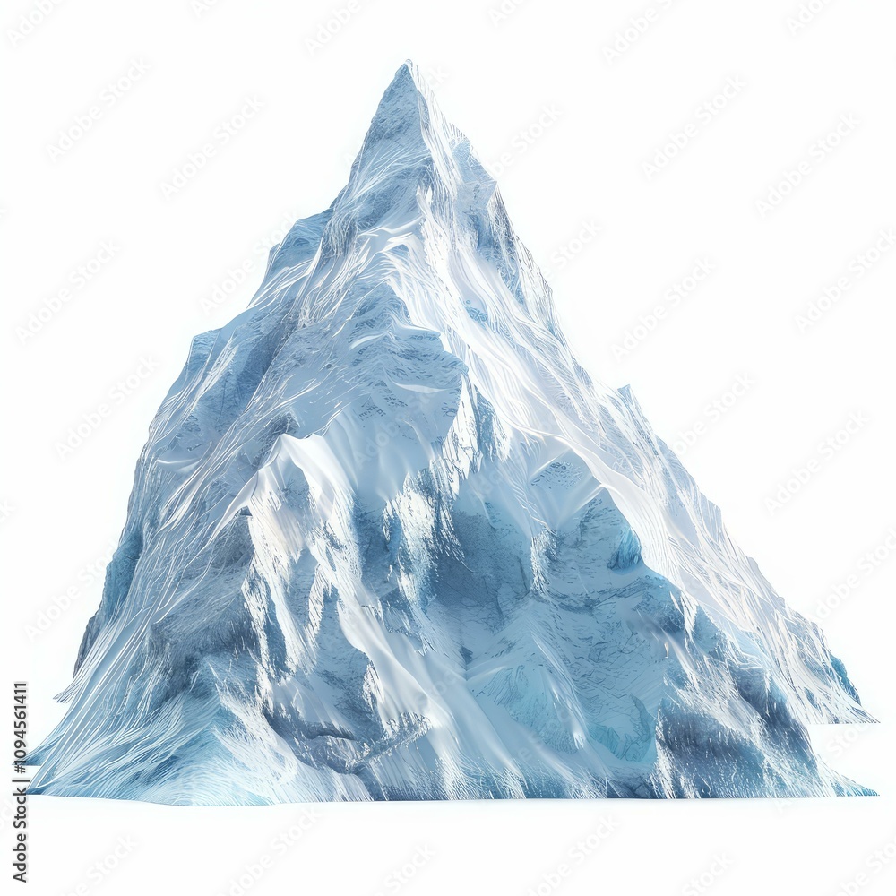 Obraz premium Majestic snow capped mountain peak isolated on white, perfect for projects related to nature, adventure, and winter landscapes