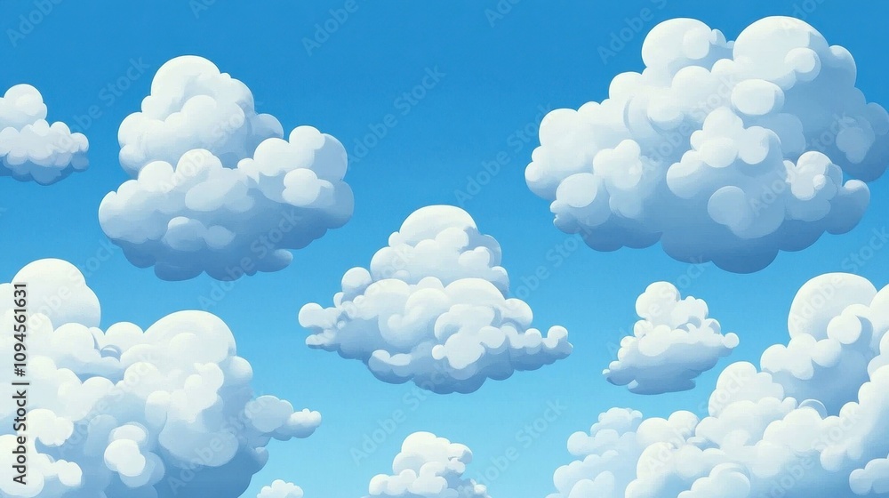 A bright blue sky filled with fluffy white clouds, creating a serene and cheerful atmosphere. A bright blue sky filled with fluffy white clouds, creating a serene and cheerful atmosphere.