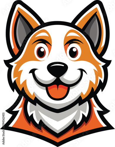 Corgi Cartoon Mascot: A cheerful, cartoon-style portrait of a Corgi with big, expressive eyes and a wide, toothy grin, perfect for branding, merchandise, or social media.  