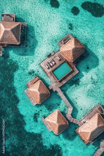 Luxury overwater bungalows surrounded by turquoise waters in a tropical paradise